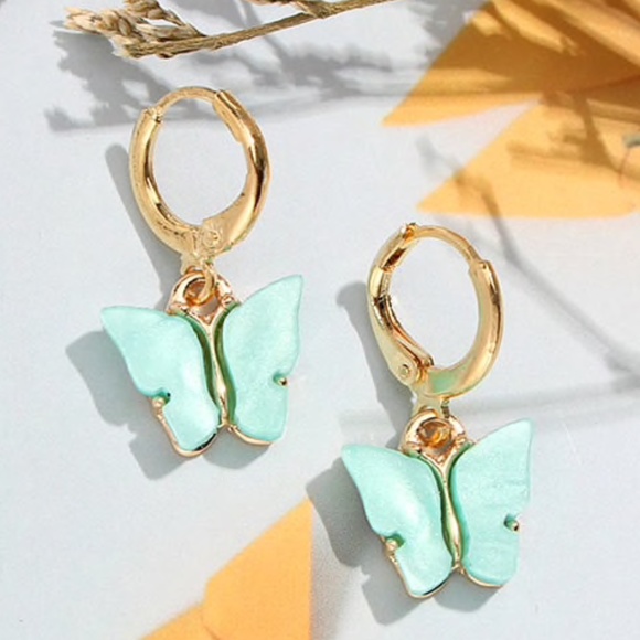 Boutique Jewelry - Gold Filled Blue Butterfly Huggie Earrings